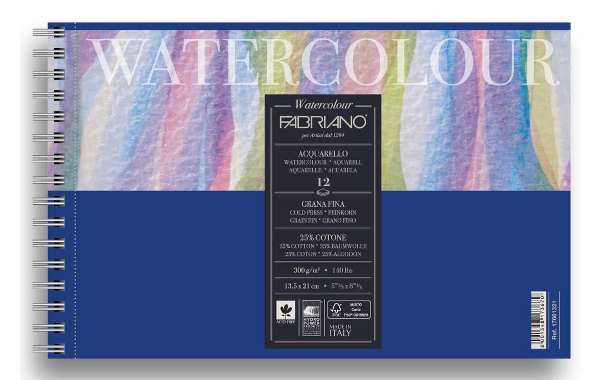 Альбом для акварели Fabriano Watercolour на спирали 25% хлопок 12 л. 300 г/кв. м А6 (17661321)
