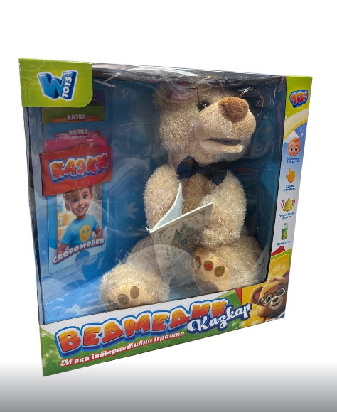 Ведмедик казкар WToys 31515 українською мовою 15 аудіоказок 5 карток із казками скоромовки та звукові ефекти