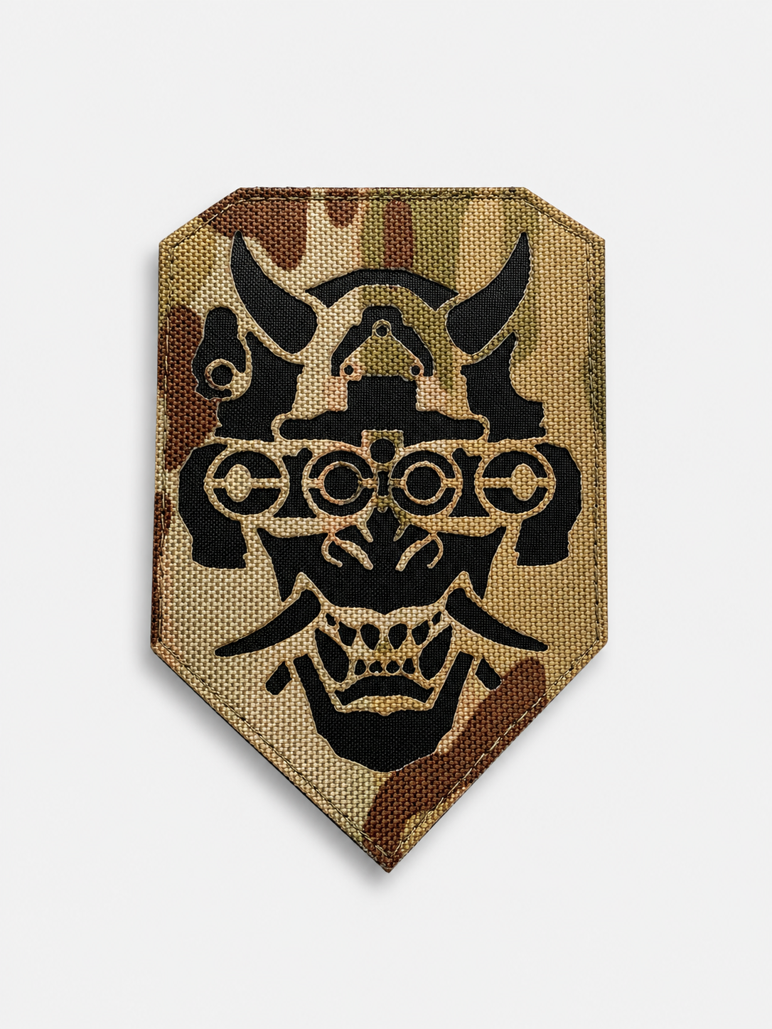Шеврон на липучці Laser Cut Маска самурая Оні 12х8 см Мультикам/Чорний Шеврон на липучці Laser Cut Маска самурая Оні 12х8 см Мультикам/Чорний