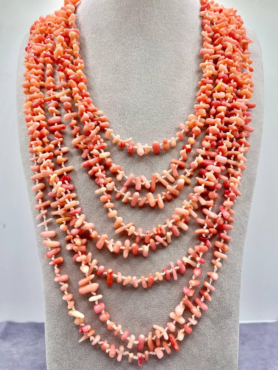 Кольє натуральний корал Рожевий (9215)