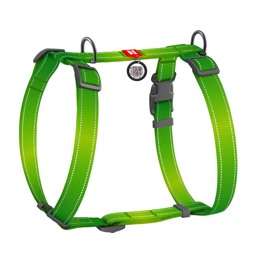 Шлея для собак анатомическая Waudog Nylon Mono с QR-паспортом светоотражающая L 25 мм А 50-90 см/В 60-100 см Green (52745)