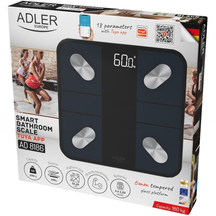 Ваги підлогові електронні Adler AD 8186 Smart до 180 кг 3хАААА автовимкнення Black (AD8186B) - фото 3