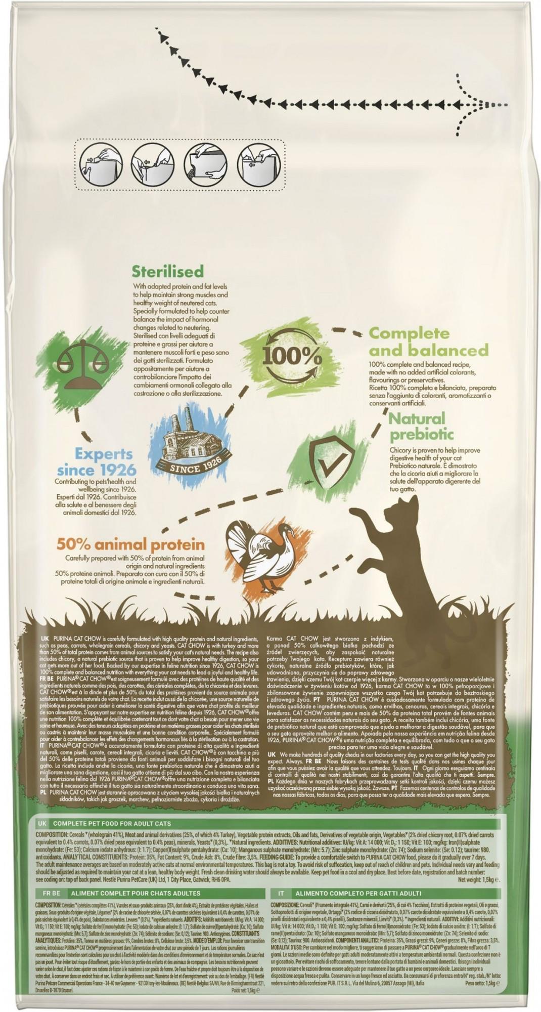 Сухой корм Purina Cat Chow Sterilized для стерилизованных котов с индейкой 1,5 кг (7613287329516) - фото 3 Сухой корм Purina Cat Chow Sterilized для стерилизованных котов с индейкой 1,5 кг (7613287329516) - фото 3