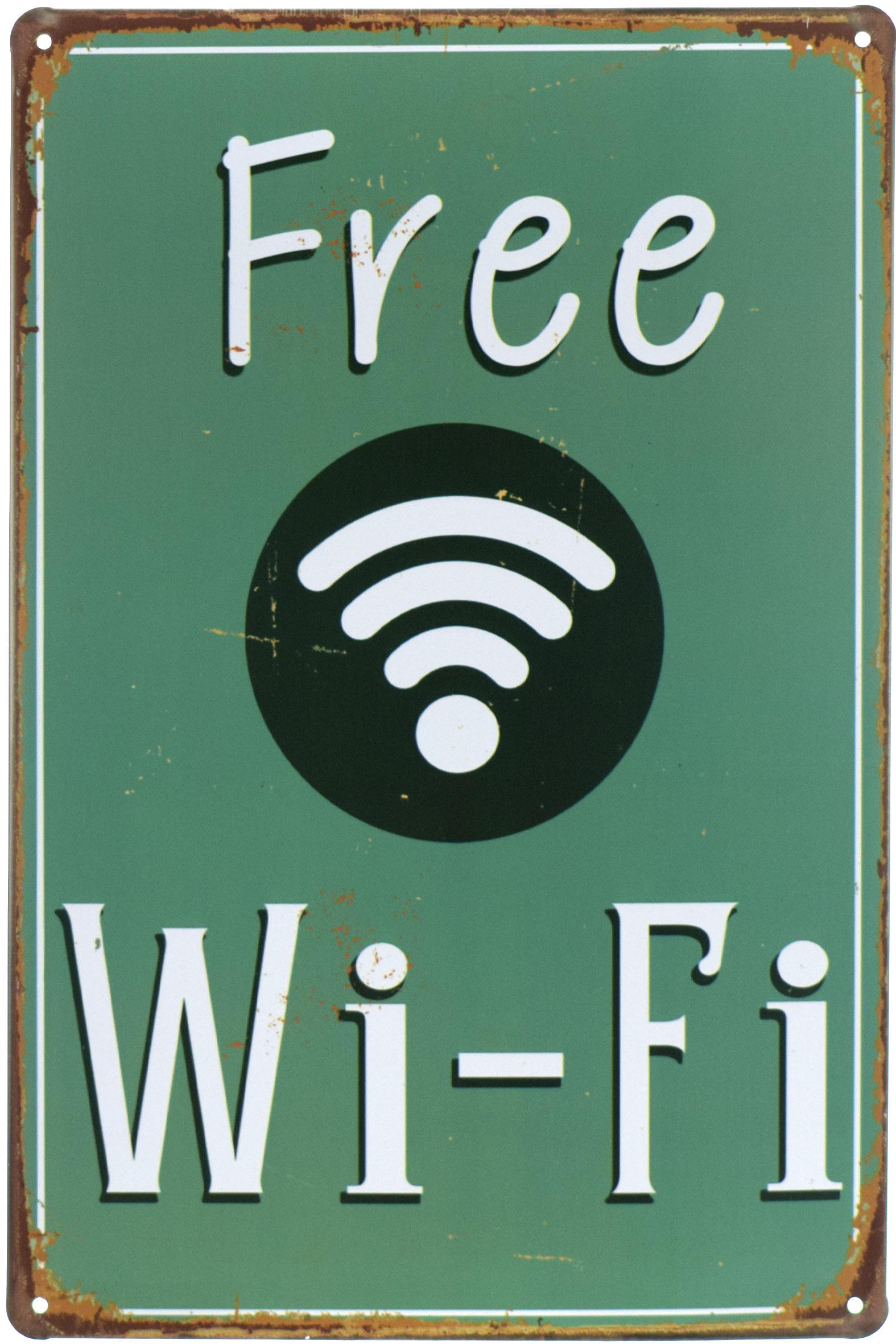 Табличка металлическая Free Wi-Fi Зеленый Фон 20x30 см