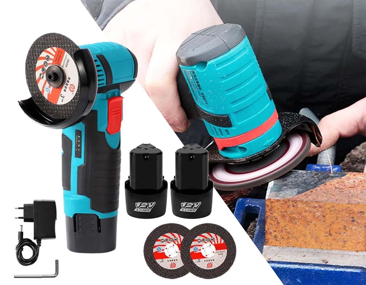 Болгарка акумуляторна GSW 12V 2 АКБ 2 диски 76 мм Blue - фото 6