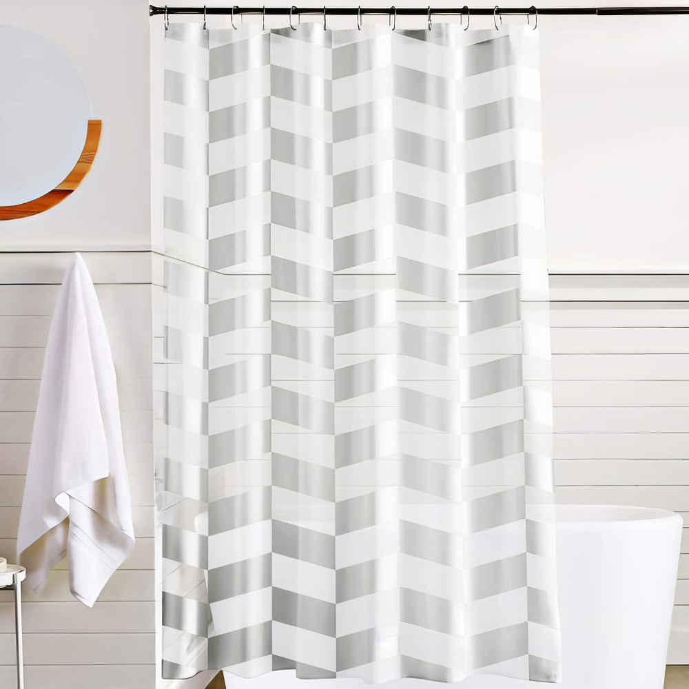 Шторка для ванної та душу з PEVA з пластиковими гачками 180x180 см Білий зі сріблястим принтом Шторка для ванної та душу з PEVA з пластиковими гачками 180x180 см Білий зі сріблястим принтом