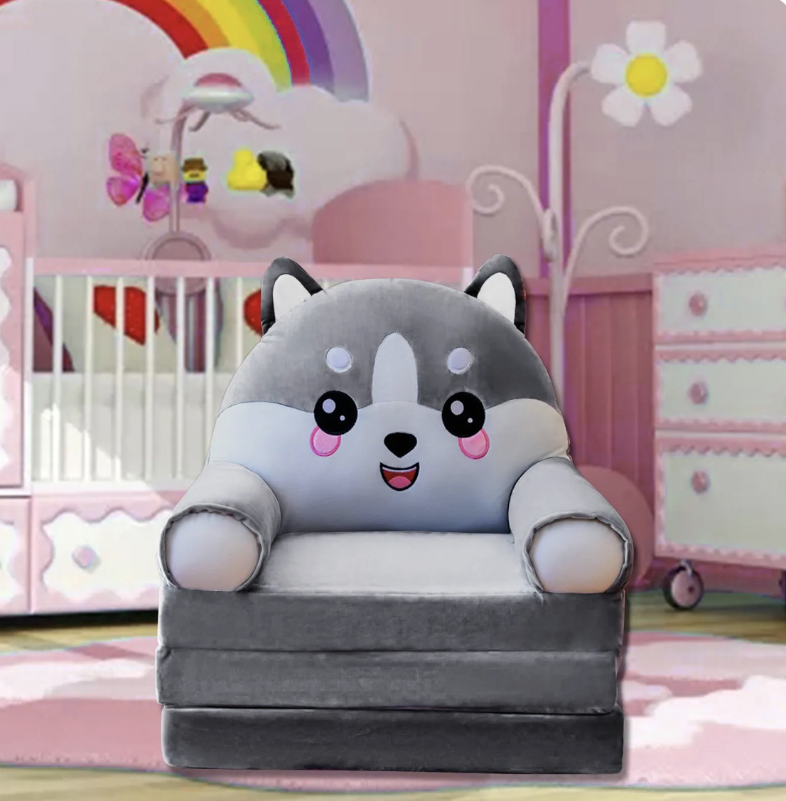 Детское кресло-кровать трансформер мягкое Енот 50 см Серый