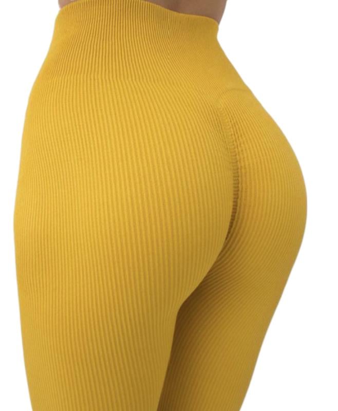 Леггинсы Giulia Leggings Rib Honey в рубчик с моделирующим швом сзади S/M Желтый - фото 2