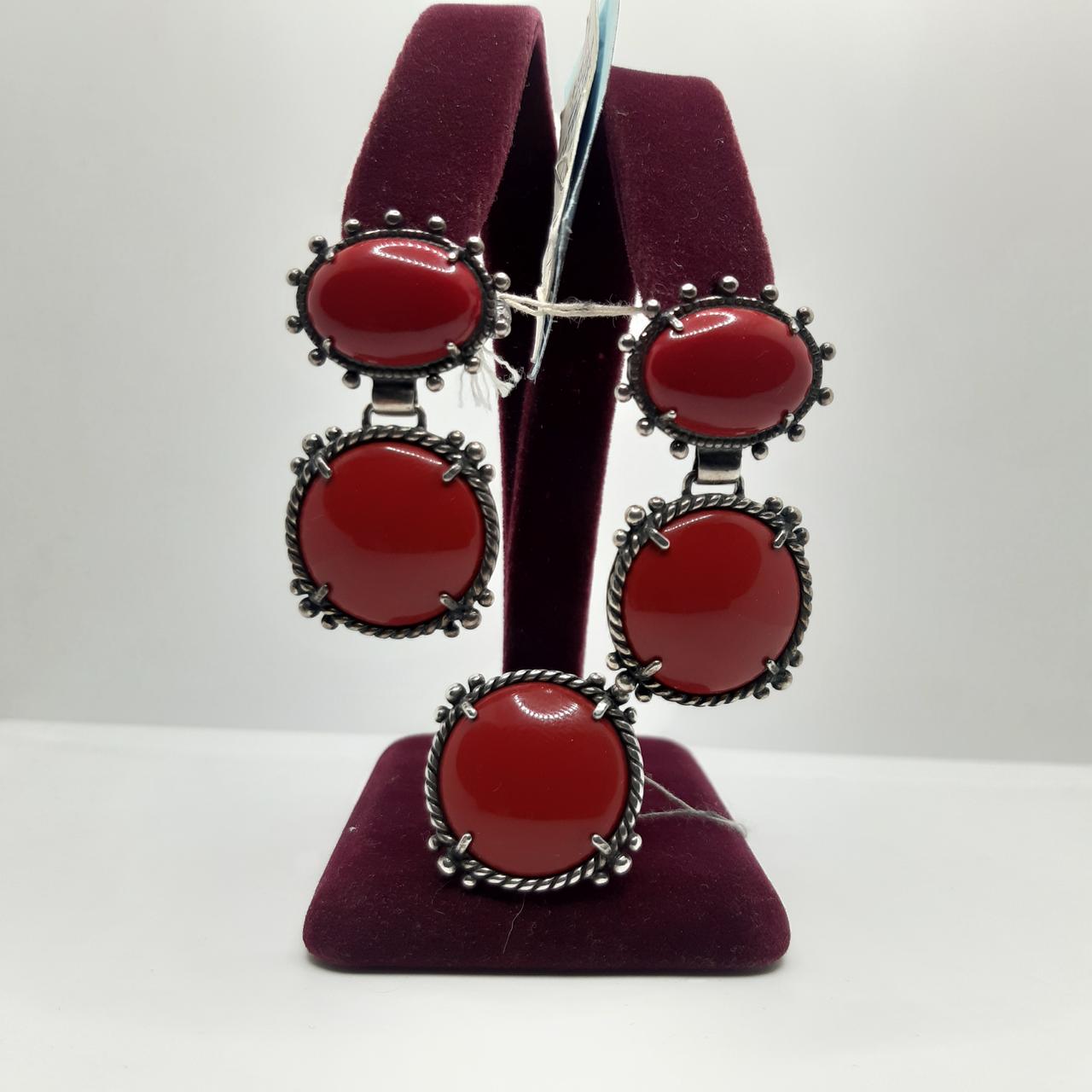 Гарнитур серебро коралл красный чернение 925° р. 18 (1149/2335)