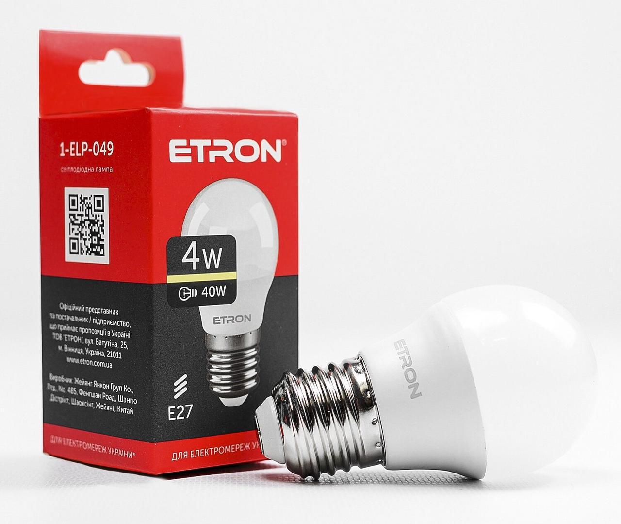 Светодиодная LED-лампа ETRON 4 W G45 3000 K 220 V E27 теплый свет 1-ELP-049 (2221395209)