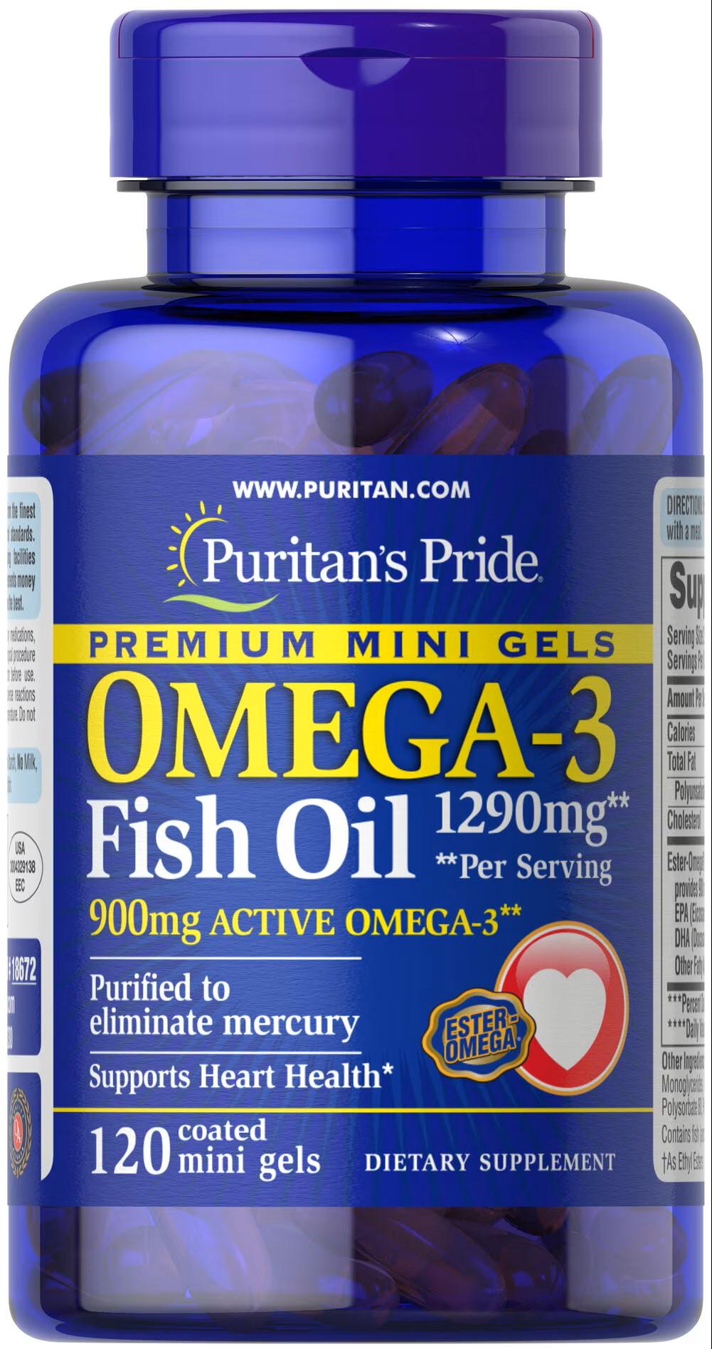 Омега-3 Puritan's Pride Omega-3 Fish Oil 645 mg Mini Gels 120 порций
