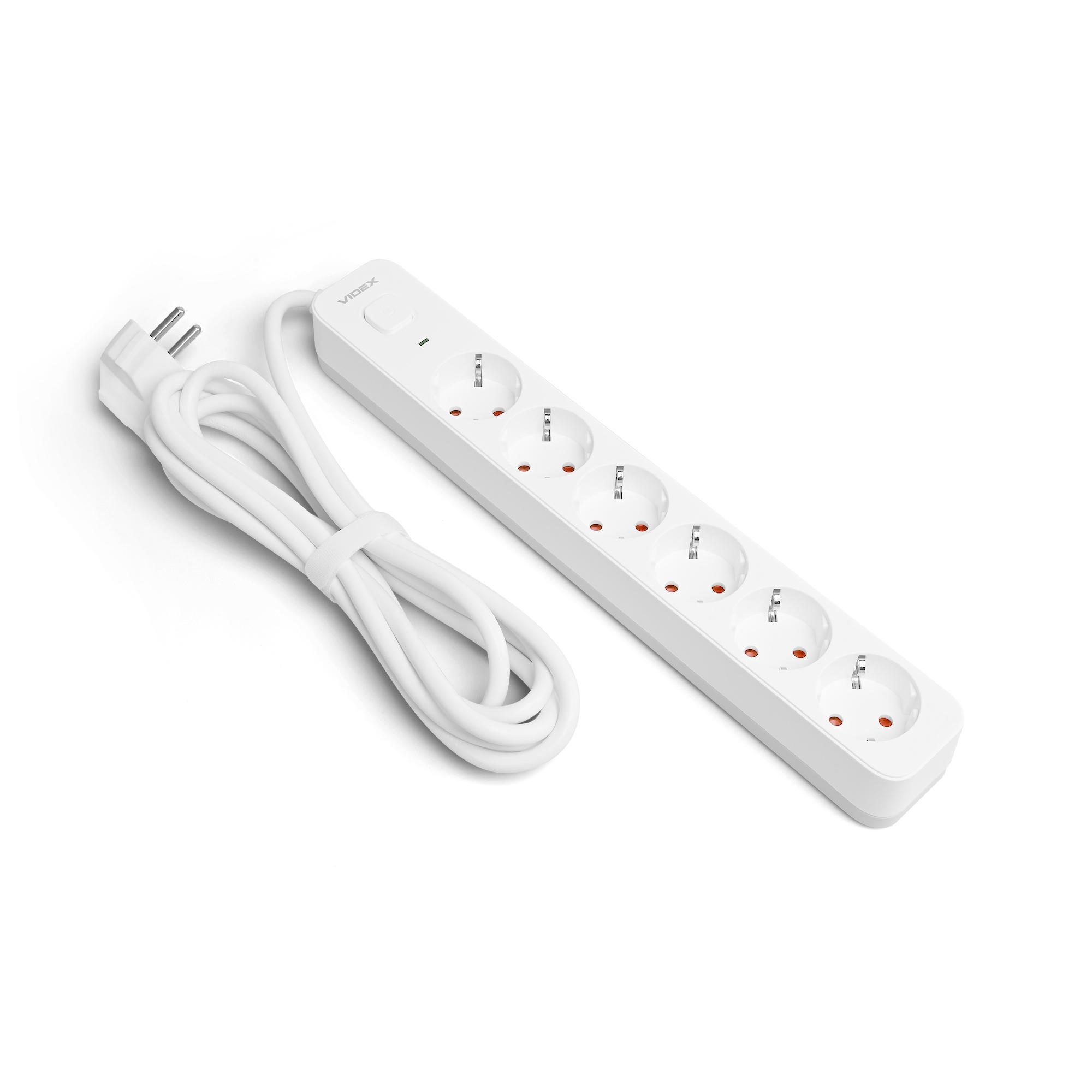 Удлинитель сетевой Videx ONCORD з/з 6п 3 м 3x1,5 мм с кнопкой VF-PD63G-W White (27691) - фото 2