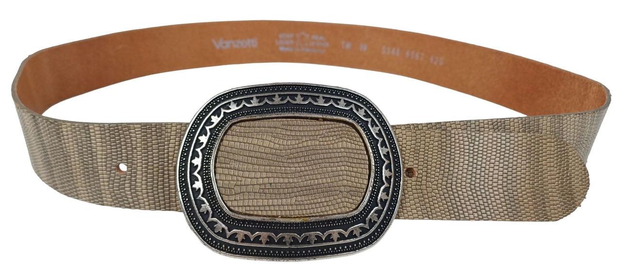 Ремінь жіночий шкіряний Vanzetti RMT259 з великою вінтажною пряжкою 4 см Сірий