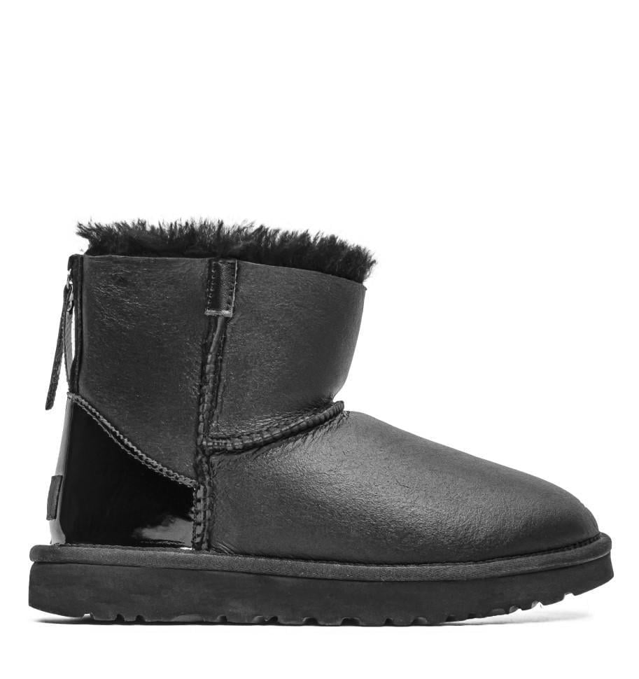Уггі жіночі UGG Mini Australia Zip Black Leather р. 38 Чорний (7974)