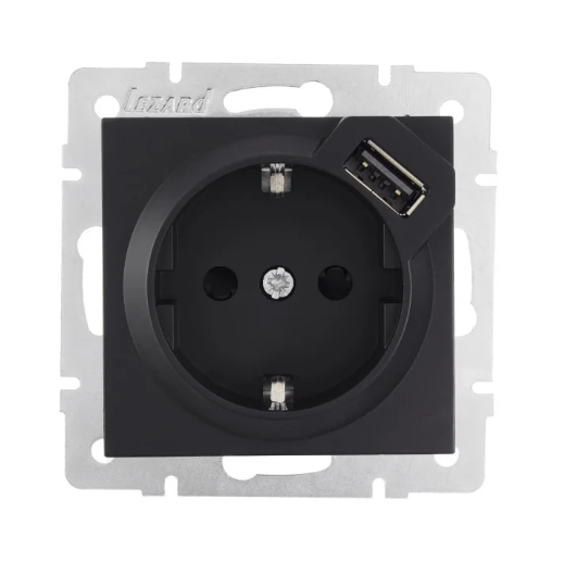 Розетка одинарная Lezard Vesna USB с заземлением Черный (26413837)