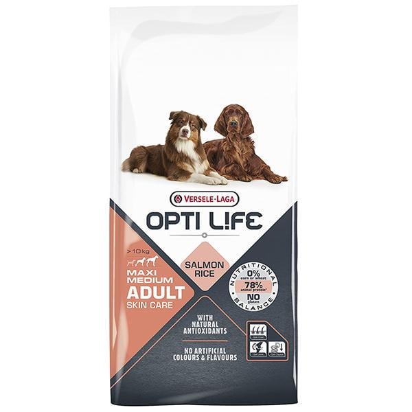 Корм сухой Opti Life Skin Care Medium & Maxi с лососем для средних и крупных пород 12,5 кг
