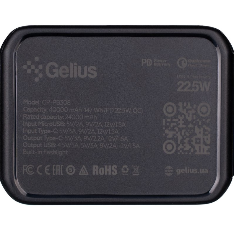 Повербанк Gelius Wide GP-PB308 40000 mAh QC+PD 22,5W/Led Black (2635752269) - фото 8 Повербанк Gelius Wide GP-PB308 40000 mAh QC+PD 22,5W/Led Black (2635752269) - фото 8
