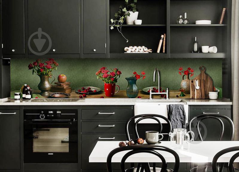 Скинали на кухню Zatarga «Натюрморт Ягоды и Розы» 600х3000 мм виниловая 3Д наклейка кухонный фартук Z180674/2