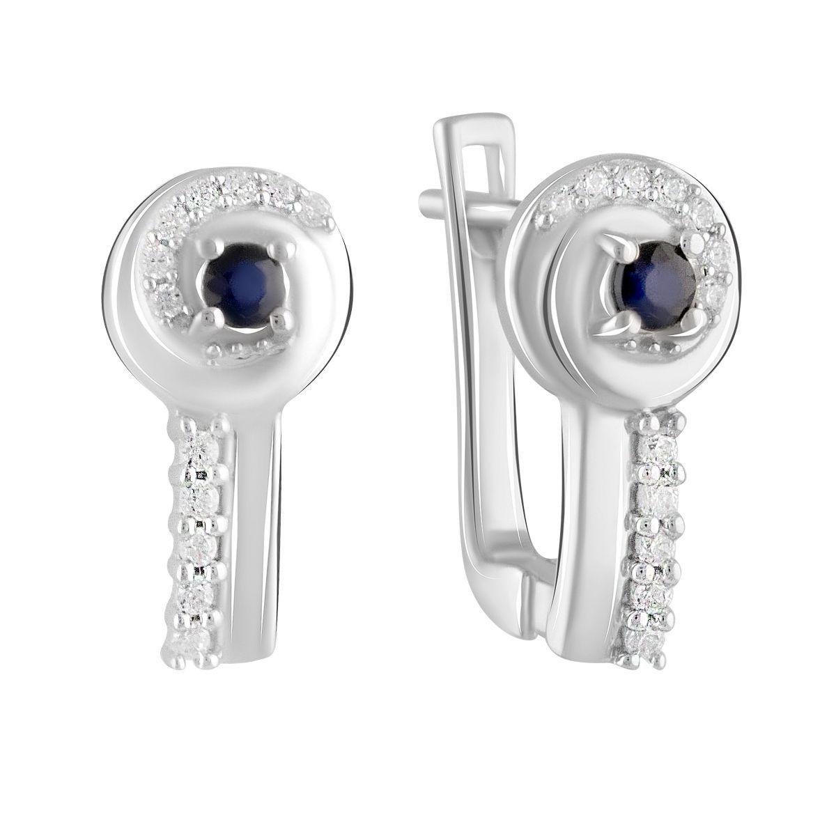 Сережки срібні з натуральним сапфіром та фіанітами Сережки срібні з натуральним сапфіром та фіанітами