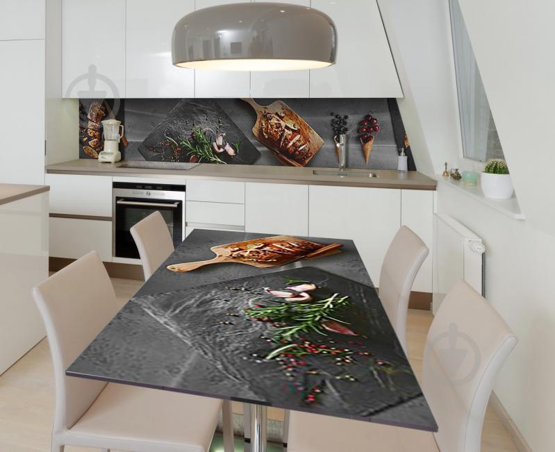 Наклейка 3Д виниловая на стол Zatarga «Стейк с розмарином» 650х1200 мм для домов, квартир, столов, кофейн, Наклейка 3Д виниловая на стол Zatarga «Стейк с розмарином» 650х1200 мм для домов, квартир, столов, кофейн,