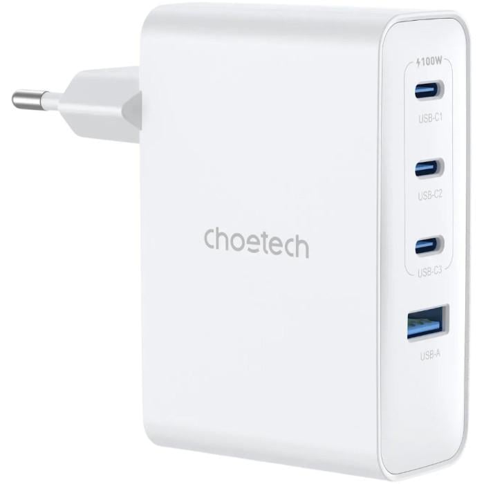 Зарядное устройство Choetech GaN PD100W 4Ports 3xUSB-C 1xUSB-A White (PD9002) Зарядное устройство Choetech GaN PD100W 4Ports 3xUSB-C 1xUSB-A White (PD9002)