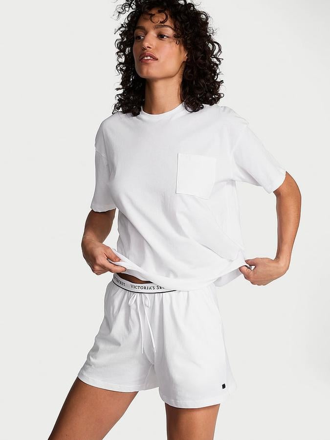Пижама женская (шорты + футболка) Victoria's Secret 100% Cotton Short Pajama XS Белый (2843117539)