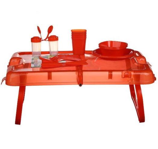 Набор пластиковой посуды для пикника Stenson R81887 + столик на 4 персоны Красный