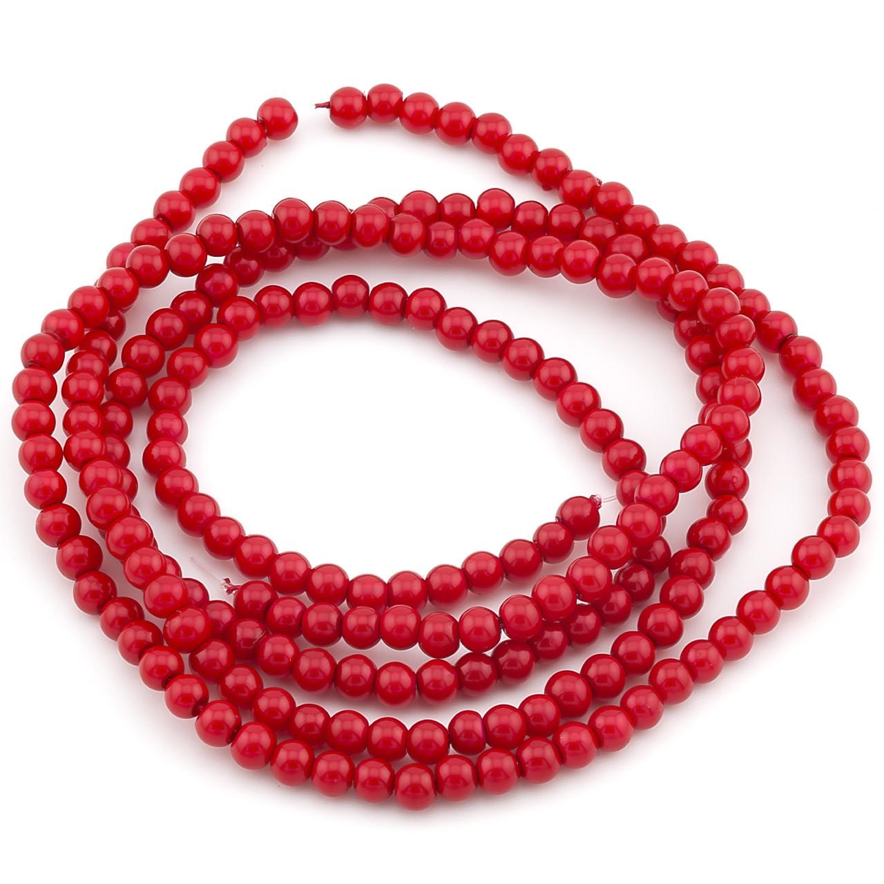 Бусины стеклянные на нитке под жемчуг 3 мм 62 см 215 шт. Красный (БЖ0003к07)