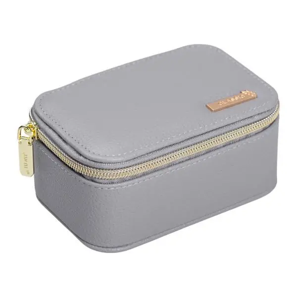 Шкатулка-органайзер для украшений YIWU из экокожи с 2 отделениями на молнии 13х9х6 см Серый (147-107- HP-5-26G)
