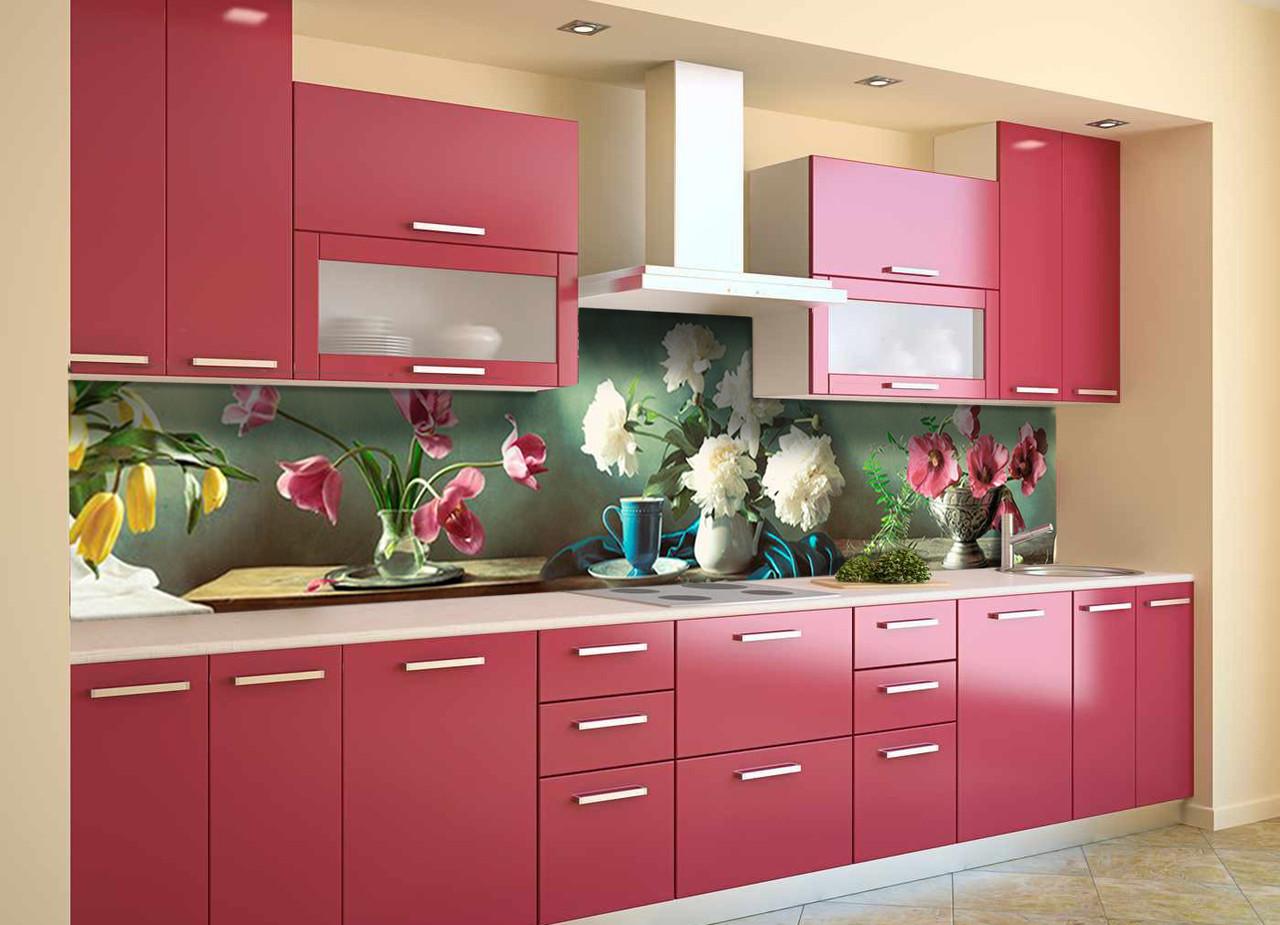 Кухонный фартук Тюльпаны и пионы из самоклеющейся виниловой пленки 60х250 см Зеленый Кухонный фартук Тюльпаны и пионы из самоклеющейся виниловой пленки 60х250 см Зеленый