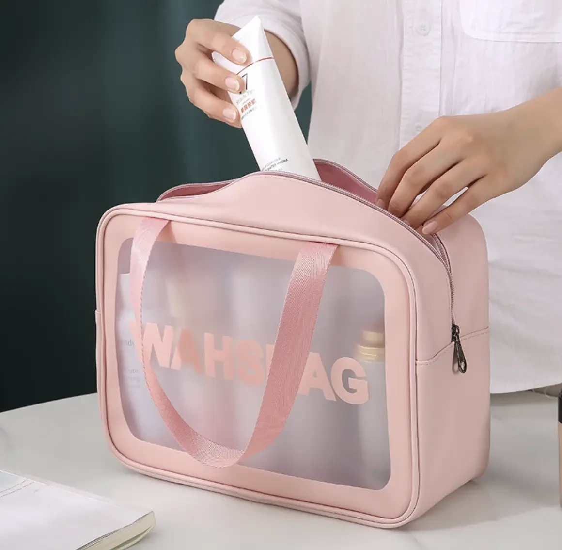 Комплект косметичок-органайзерів 3в1 водонепроникний прозорий Рожевий (2449069853) - фото 3 Комплект косметичок-органайзерів 3в1 водонепроникний прозорий Рожевий (2449069853) - фото 3