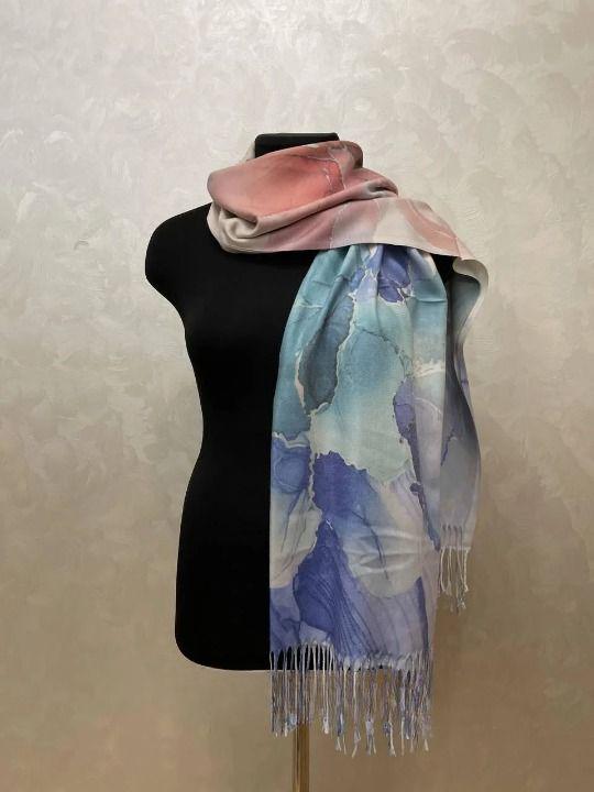 Шарф кашемировый Sharell 170х75 см Синий с розовым (ШарфКаш27)