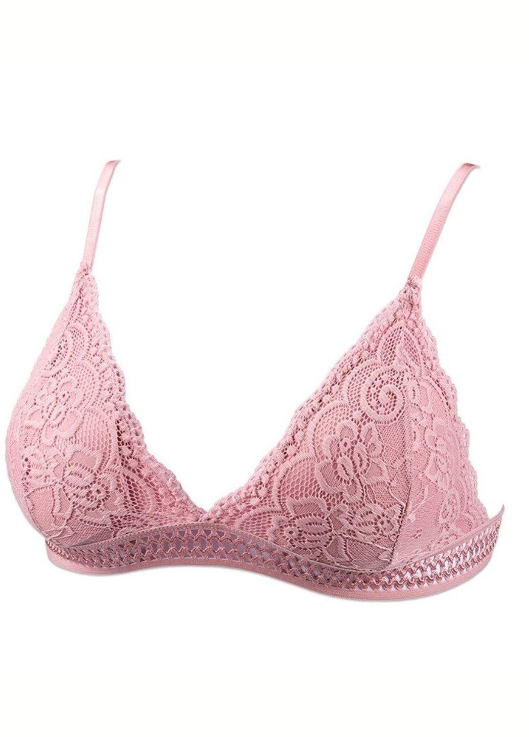 Бюстгальтер-бралет кружевной с резинкой по низу one size Розовый (753-44)