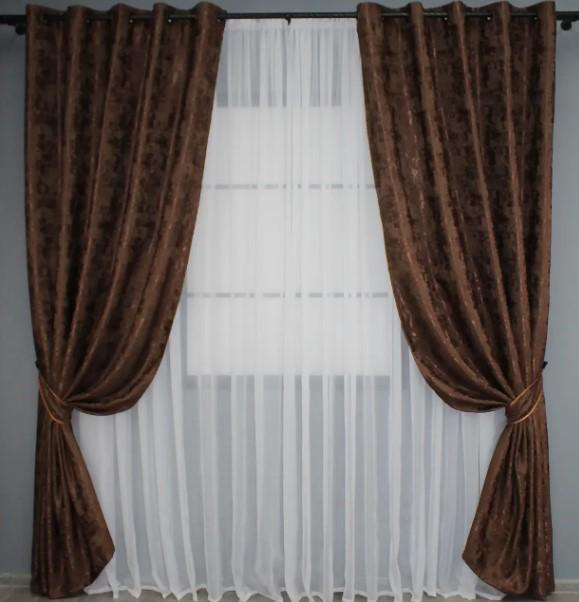 Шторы на люверсах SULTAN YL жаккард 1,5х2,5 м 2 шт. Шоколадный (1202ш) - фото 1 Шторы на люверсах SULTAN YL жаккард 1,5х2,5 м 2 шт. Шоколадный (1202ш) - фото 1