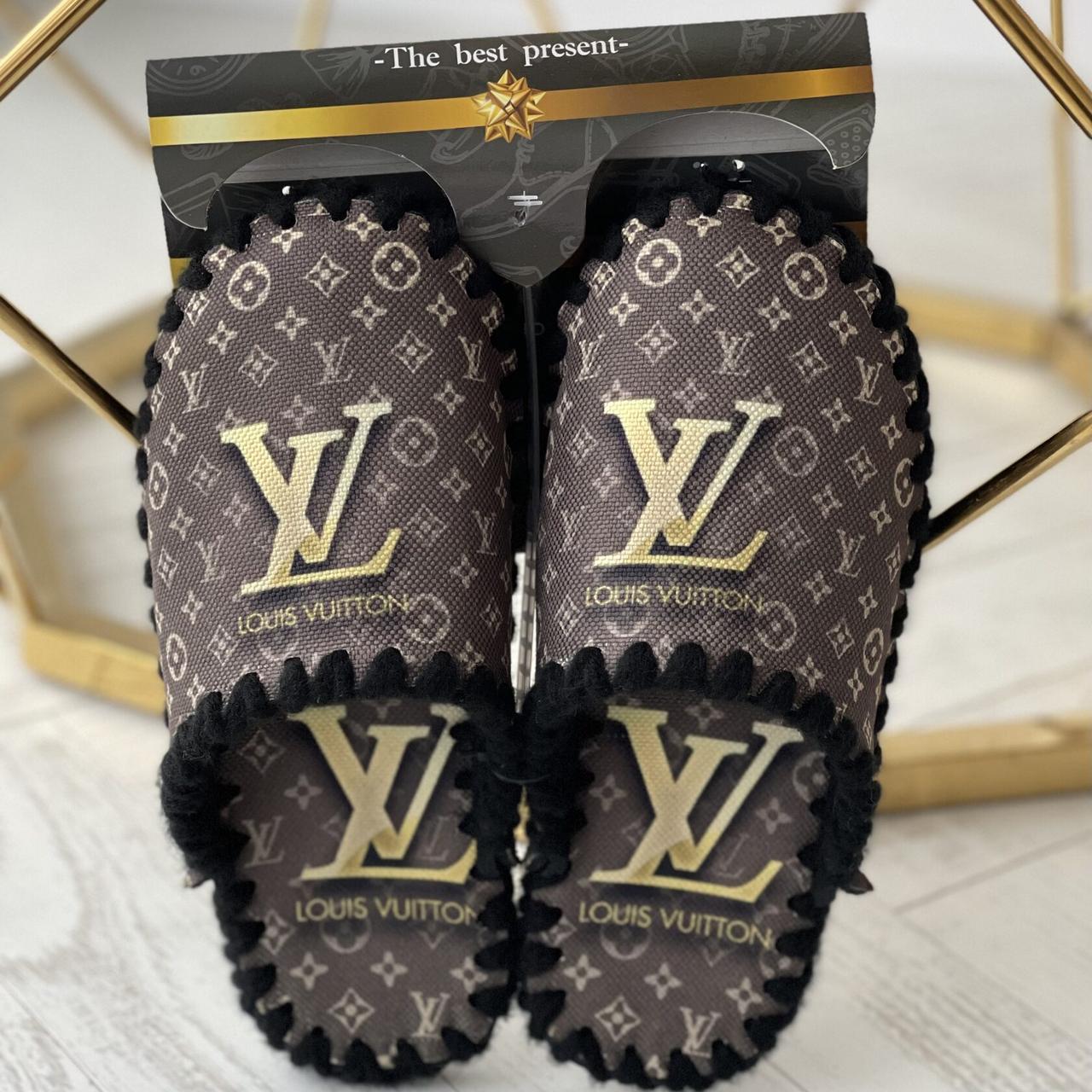 Тапочки жіночі із закритим носком ручної роботи "Louis Vuitton" р. 44 Коричневий (ф320) - фото 1