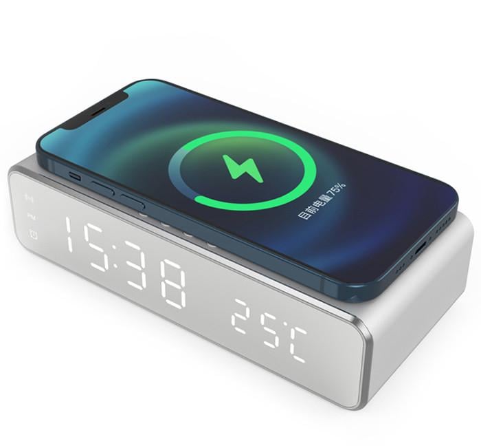 Настольные LED часы Digital Lion T-12 с будильником/термометром/беспроводной зарядкой для смартфона 5 W