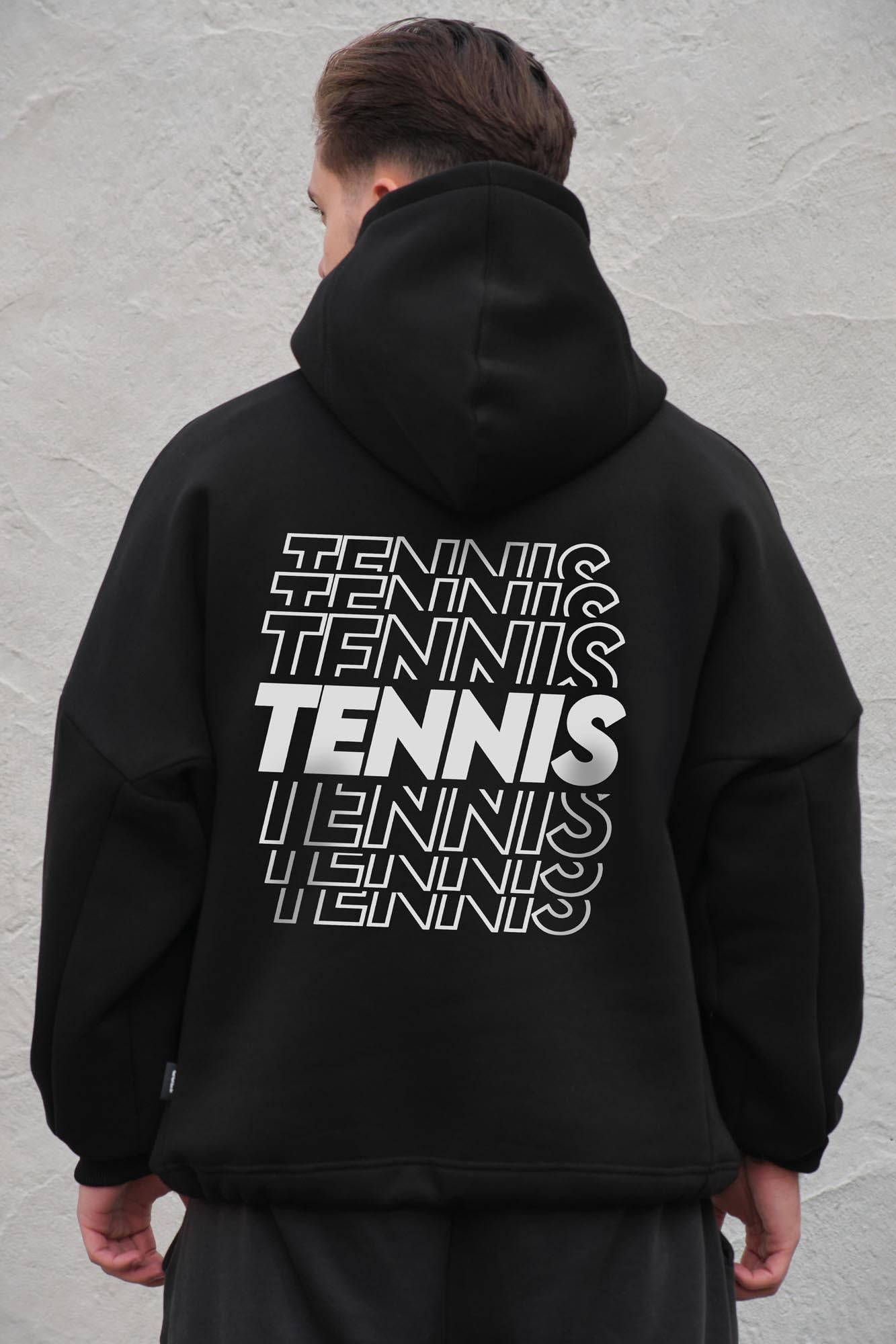 Худи на флисе с капюшоном и принтом оверсайз Without Tennis One size Black (8056533 8056534)