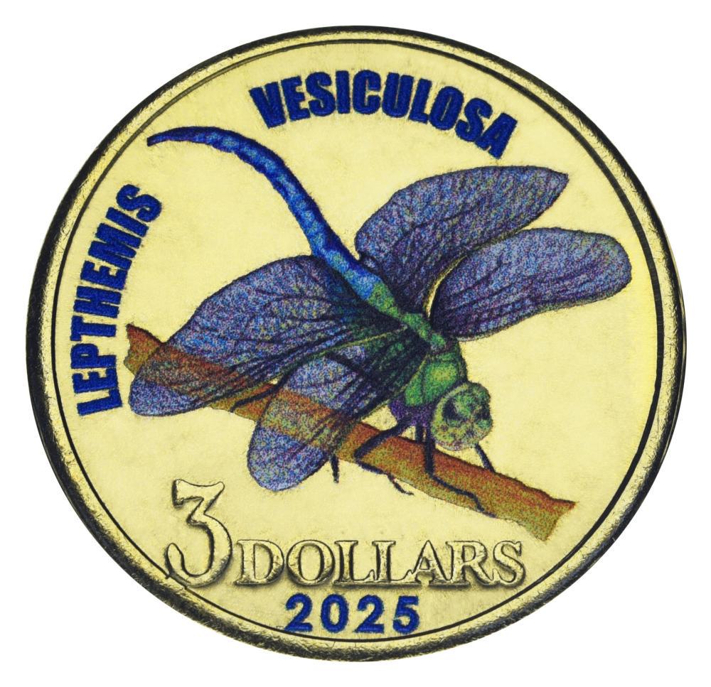 Коллекционная монета Остров Малаита 3 доллара 2025 UNC Соломоновы Острова Насекомое-Стрекоза-Прудовая стрекоза (М22539)