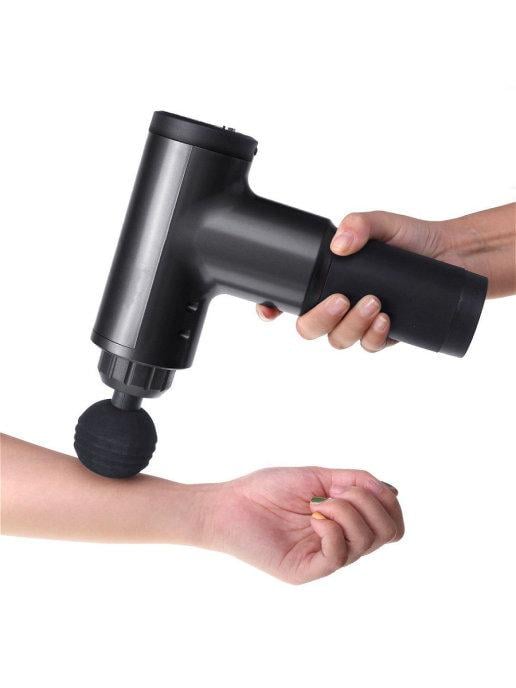 Массажный ударный пистолет Fascial Gun 4 насадки + Тренажер для спины Magic Back Support - фото 7