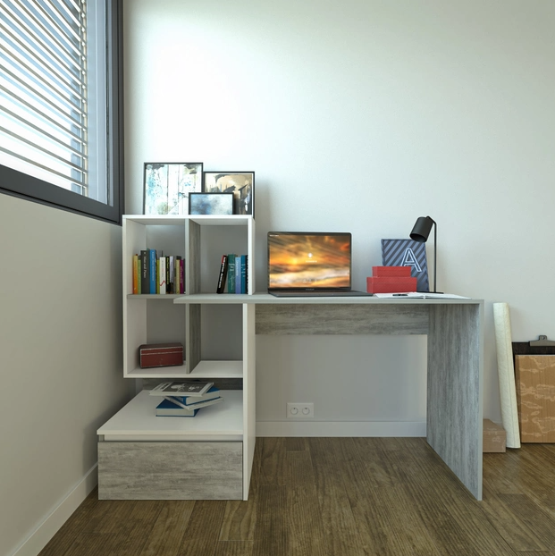 Письмовий стіл комп'ютерний для школяра 1450х1116х516 мм Бетон/Білий (520520) Письмовий стіл комп'ютерний для школяра 1450х1116х516 мм Бетон/Білий (520520)