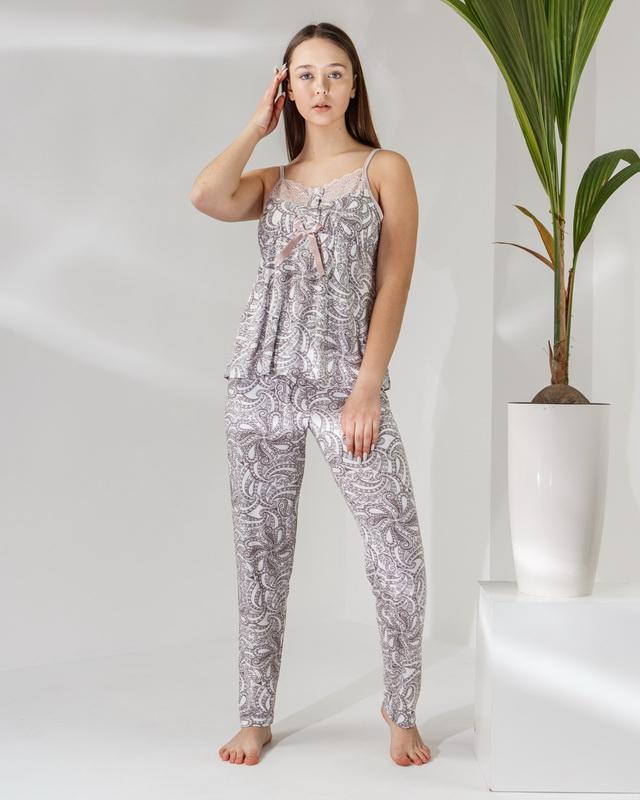 Пижама женская с брюками вискоза L Разноцветный (90363) - фото 3 Пижама женская с брюками вискоза L Разноцветный (90363) - фото 3