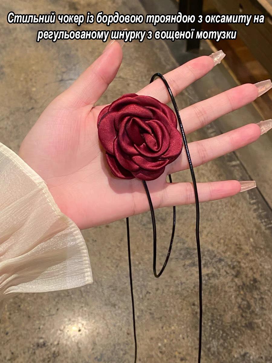 Чокер на шию з оксамитовою квіткою трояндою Чорний (U9389) - фото 3