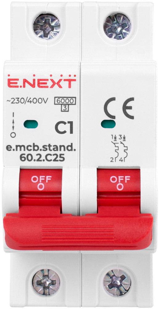 Автоматичний вимикач E.NEXT e.mcb.stand.60.2.C1 2р 1А 6 кА C (s002154) - фото 2