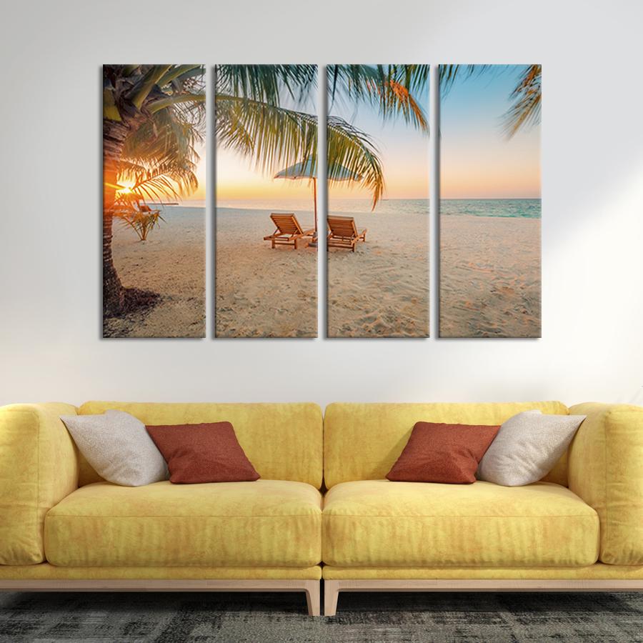 Картина модульная из 4 частей Шезлонги для пары на берегу океана XL 209x133 см (439-41)