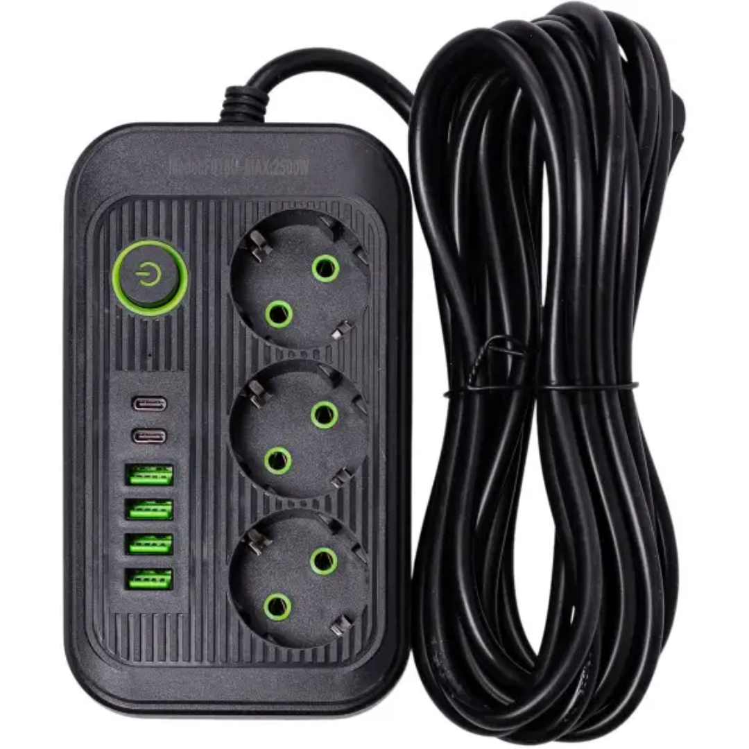Фільтр-подовжувач мережевий LUXE 3 розетки 6 USB 4,75 м Чорний
