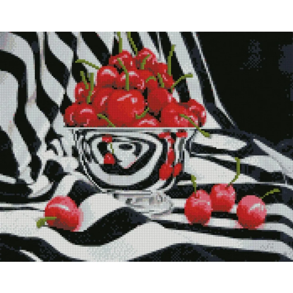 Алмазная мозаика Strateg Вишня на черном и белом фоне 40х50 (FA40815)