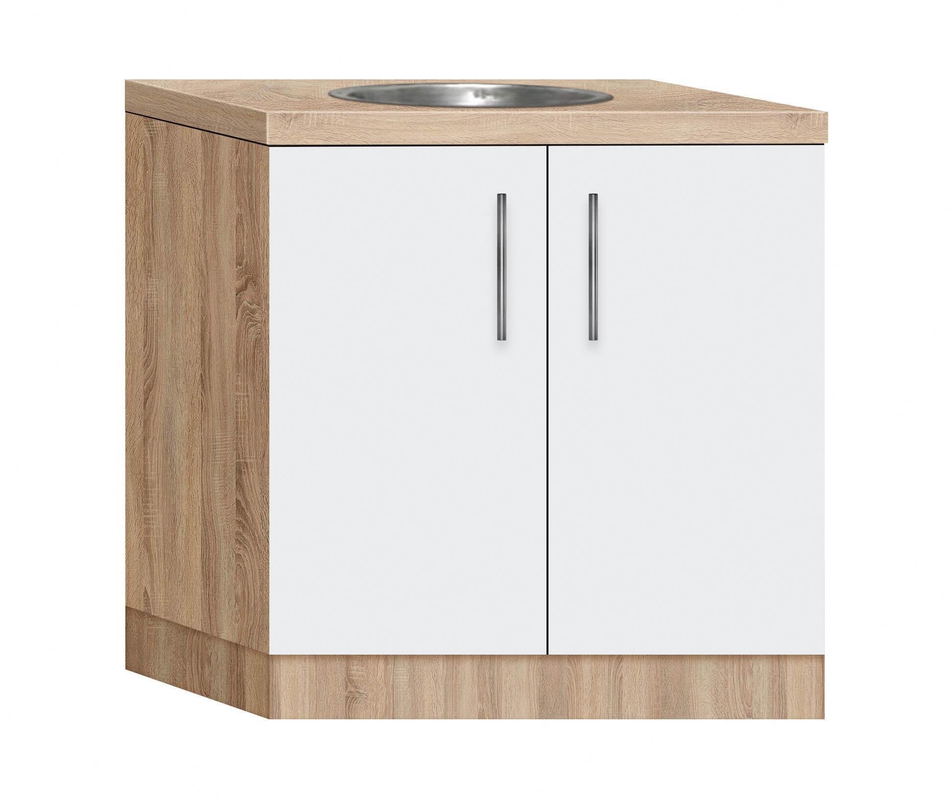 Тумба-мийка дводверна МАКСІ-МЕблі з врізною мийкою зі стільницею 1-й кат. складська програма 700 Дуб сонома/Білий гладкий (70052)
