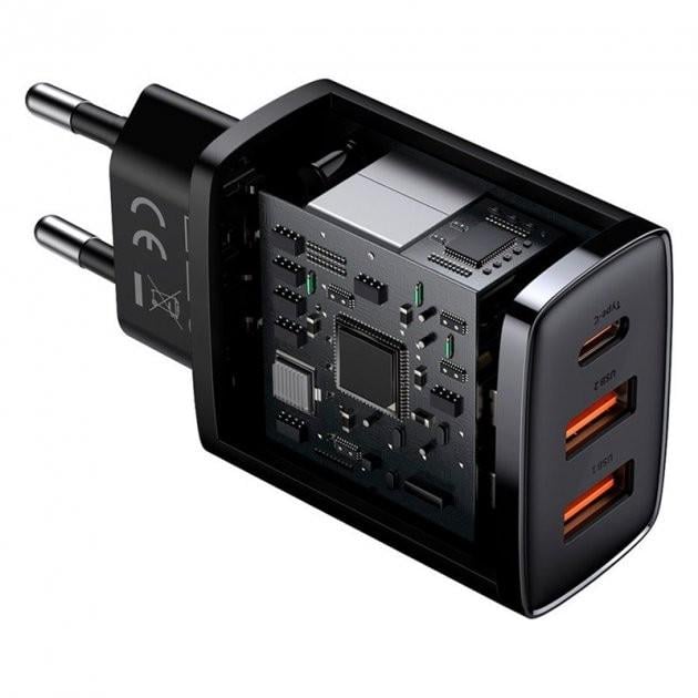 Устройство зарядное BASEUS Compact Quick Charger 2USB/1Type-C 30 W/3A PD/QC с быстрой зарядкой Black (CCXJ-E01) - фото 3