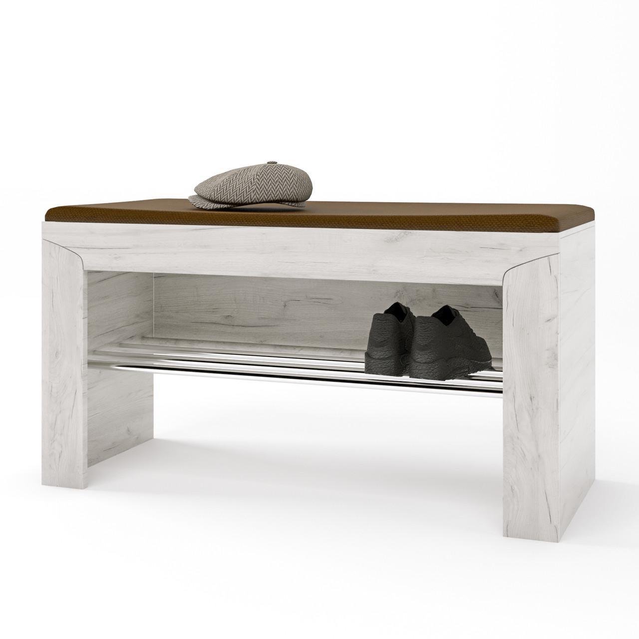 Тумба для обуви с подушкой Еверест Либерти 90х38х46 Дуб крафт белый (DTM-2209)