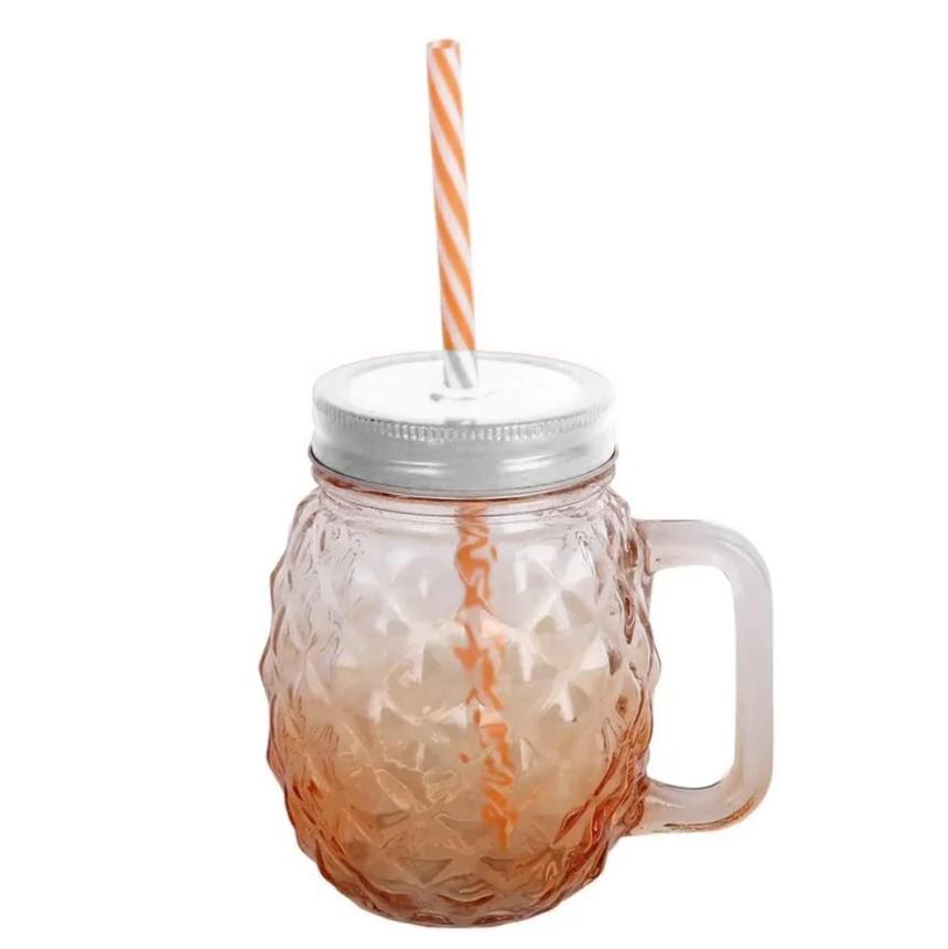 Чашка-банка скляна Ананас з кришкою і трубочкою 500 мл Помаранчевий (OS-K9480P) - фото 5 Чашка-банка скляна Ананас з кришкою і трубочкою 500 мл Помаранчевий (OS-K9480P) - фото 5